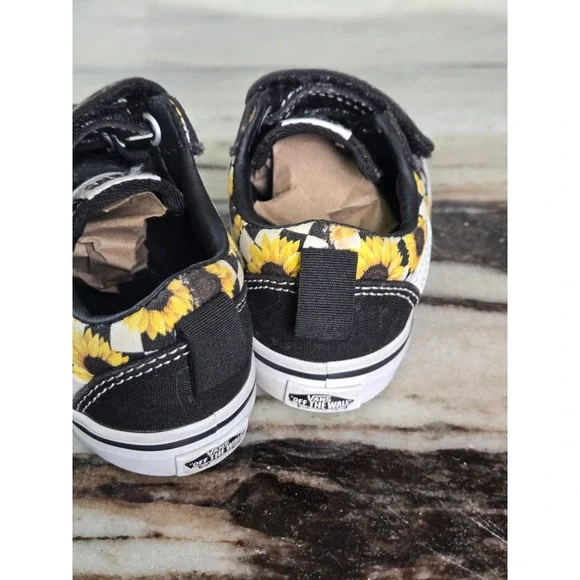 Vans Old Skool V Toddler Sunflower Checkerboard Black Sneakers Size 7.0 US - Picture 7 of 11